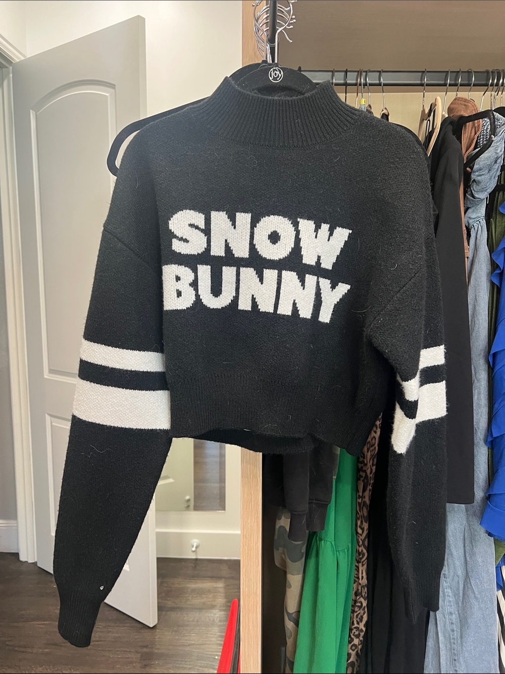 Fashion Nova Black & White 'Snow Bunny' Cropped Turtleneck Sweater